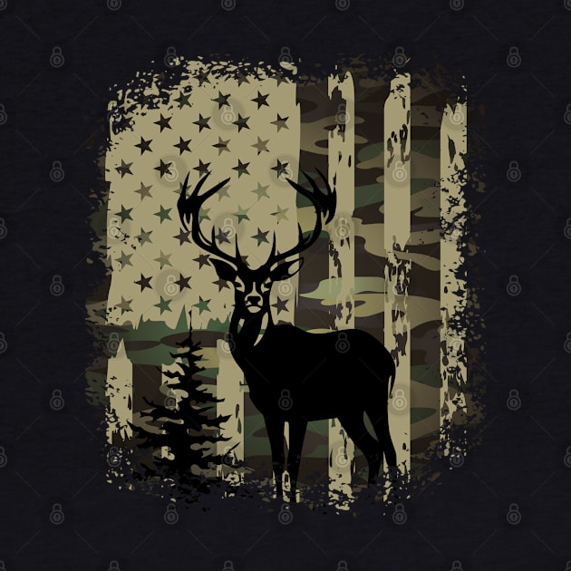 Camo US Flag Deer Elk Buck Camoflage Hunting Hunter Dad by Just Me Store